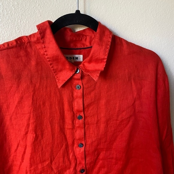 BODEN Women’s Relaxed Linen Shirt Orange Button Down Size 12P Oversized - Picture 3 of 8